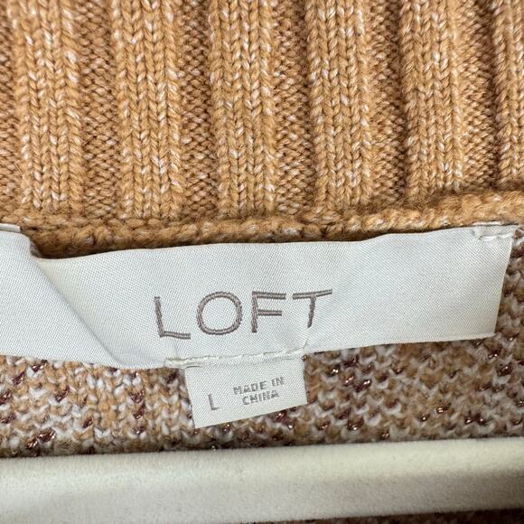 LOFT Tan White Leopard Print Long Sleeve Pullover Above Knee Sweater Dress Sz L - Picture 6 of 7